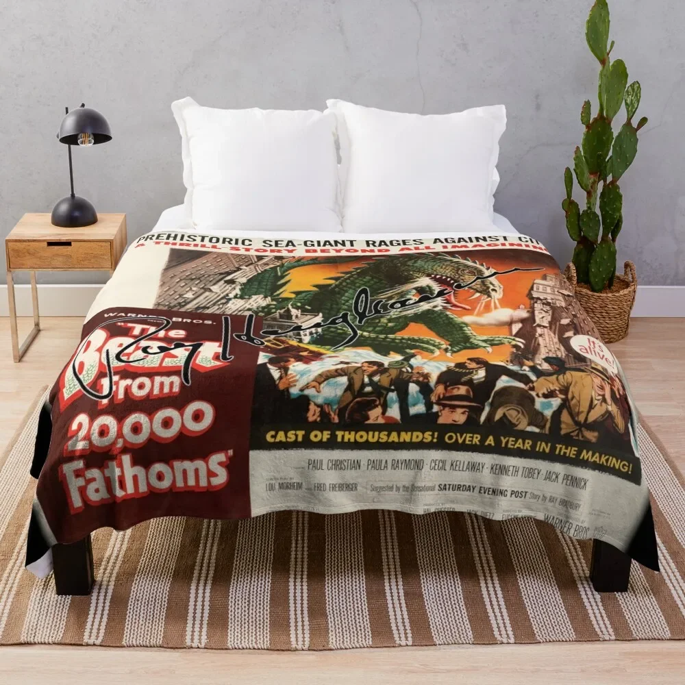 The Beast From 20,000 Fathoms, Large - Ray Harryhausen Signature. Throw Blanket Soft Warm Blanket Gift for Grandparents