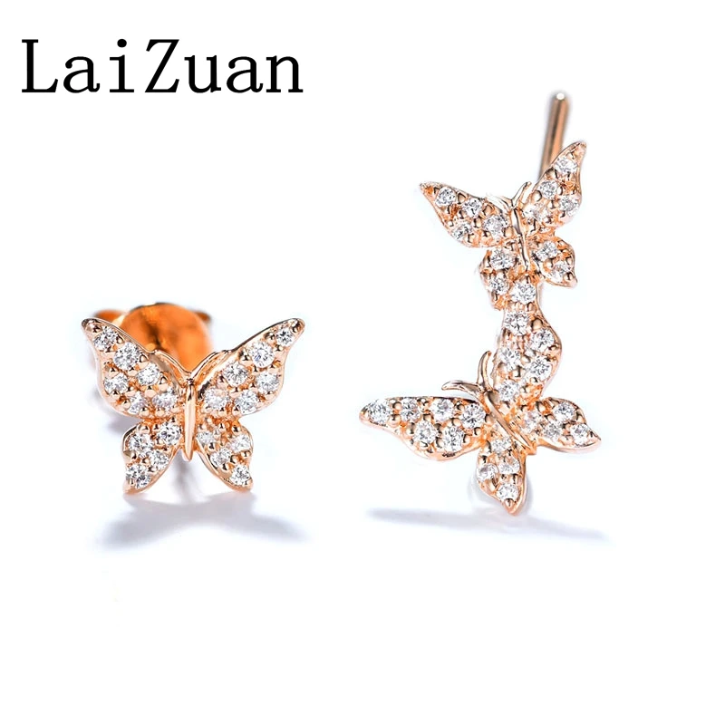 LaiZuan Diamonds Earrings Solid 18K Rose Gold H/SI Natural Diamond Butterfly Stud Earrings Women Wedding Trendy Fine Jewelry