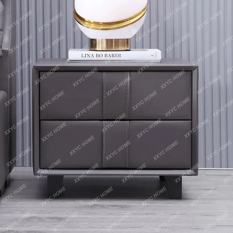 AASimple Bedroom Solid Wood Bedside Table Italian Solid Wood Drawer Bedside Table Leather Modern Storage, Storage Cabinet Ins Wi