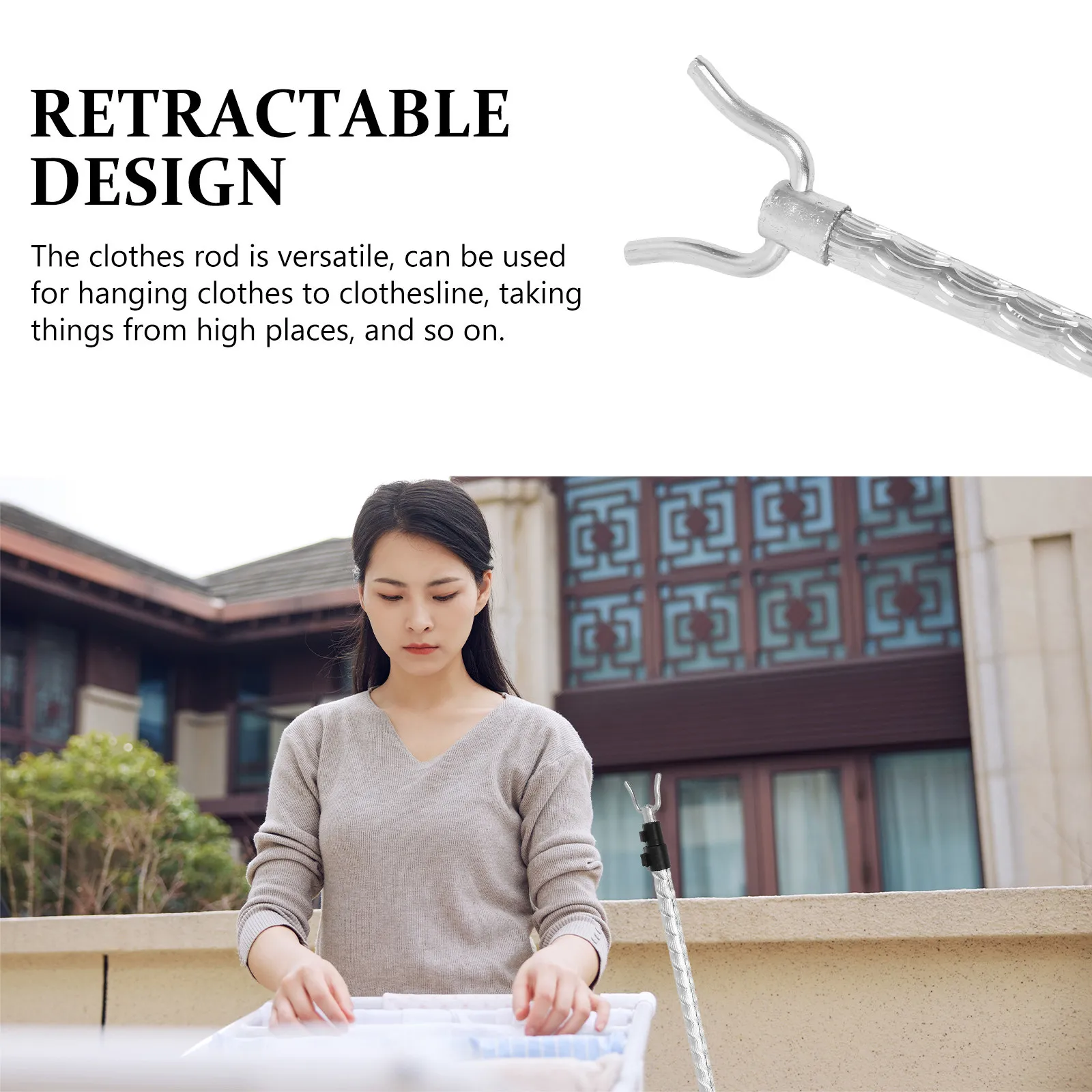 2Pcs Adjustable Metal Clothing Hook Pole Telescoping Reach Stick for Hanging Drying Clothes Closet Shelves Ceiling Balcony