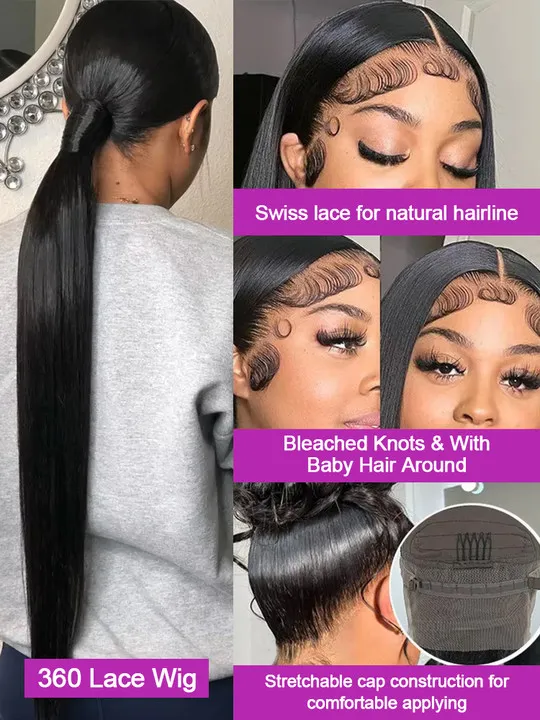 40 46 Inch Bone Straight Human Hair 13x6 HD Lace Frontal Wigs 300% Density 13x4 360 Full Hd Lace Front Human Hair Wigs For Women