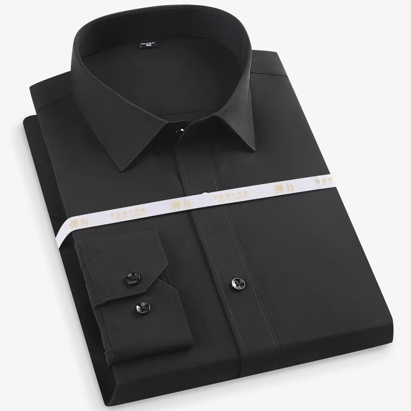 8XL الرجال قميص طويل الأكمام سليم صالح بلون قميص رسمي للأعمال الرجال الموضة الكلاسيكية الأساسية عادية أزرق أبيض كم طويل قميص الرجال