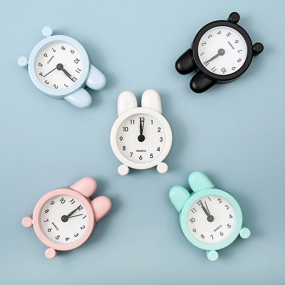

1pc Mini Metal Rabbit Ear Design Silent Desktop For Bedroom Dorm Home Decoration White Alarm Clock Bedside Desktop Simple Alarm