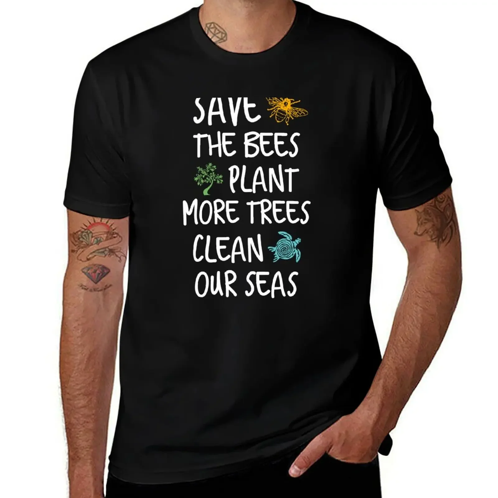 

Save The Bees Plant More Trees Clean Our Seas T-Shirt Aesthetic clothing football t shirt heavyweight t shirts for men