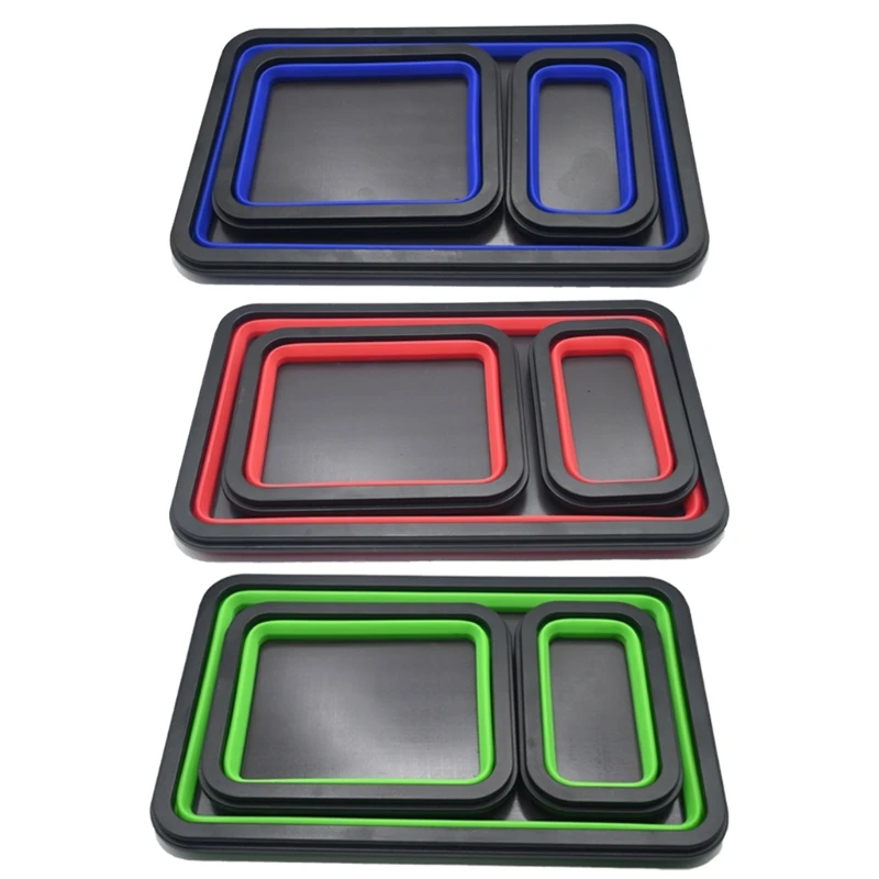 

3 Pack Silicone Magnetic Parts Trays, Foldable Metal Component Storage Space Saving Organizer for Efficient Workstations