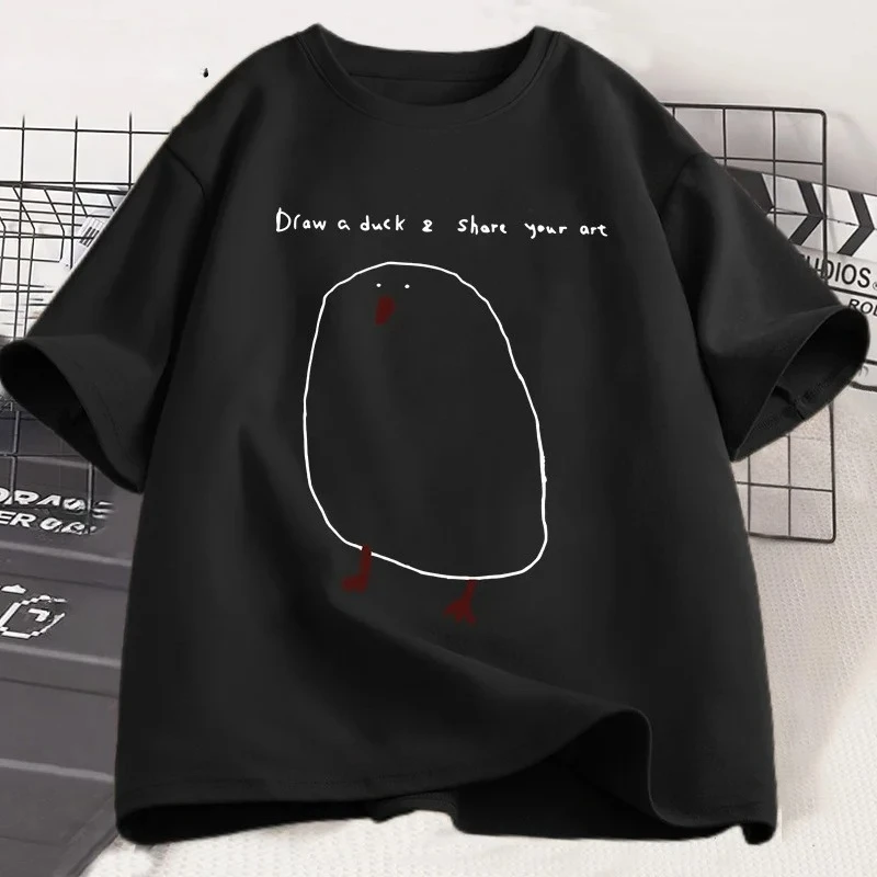 Funny Draw Duck T Shirt Women Casual Funny Printed T-shirt Summer Short Sleeve Cool Round Neck Women Clothes Tshirt Graphic Y2K