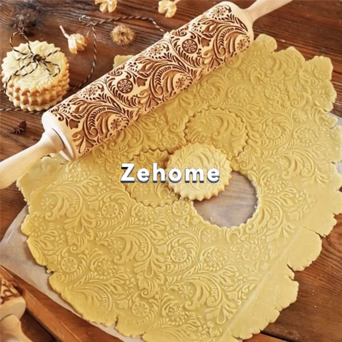 Carved printed cookie rolling pin Christmas patterned rolling pin embossed fondant baking tool