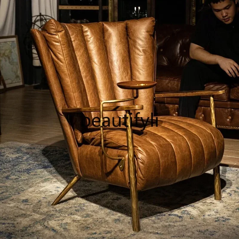 

X188 Retro style oil wax leather hand-forged concubine chair medieval tiger chair single sofa