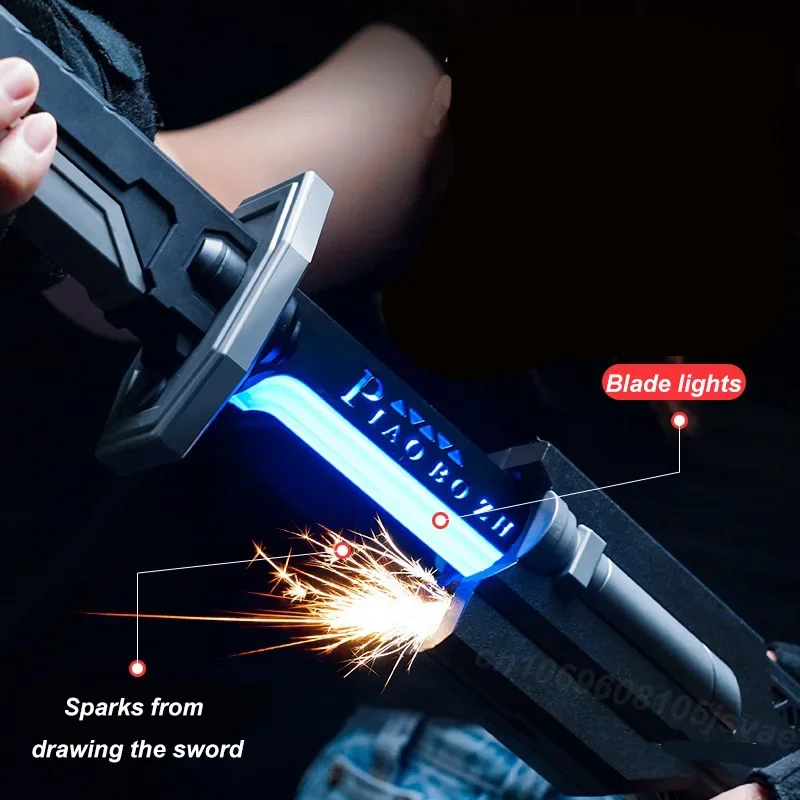 80cm Kolorowy Świecący Miecz Streamer Piao Bo Zhe z Efektem Iskier i Dymu, Miecz Świetlny, Zabawki dla Dzieci i Dorosłych, Rekwizyty Świąteczne