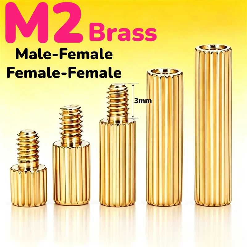 M2 Solid Brass Copper Round Standoff Spacer Support Pillar Column Male-Female Female-Female Bolt For PCB Board L:3~40mm
