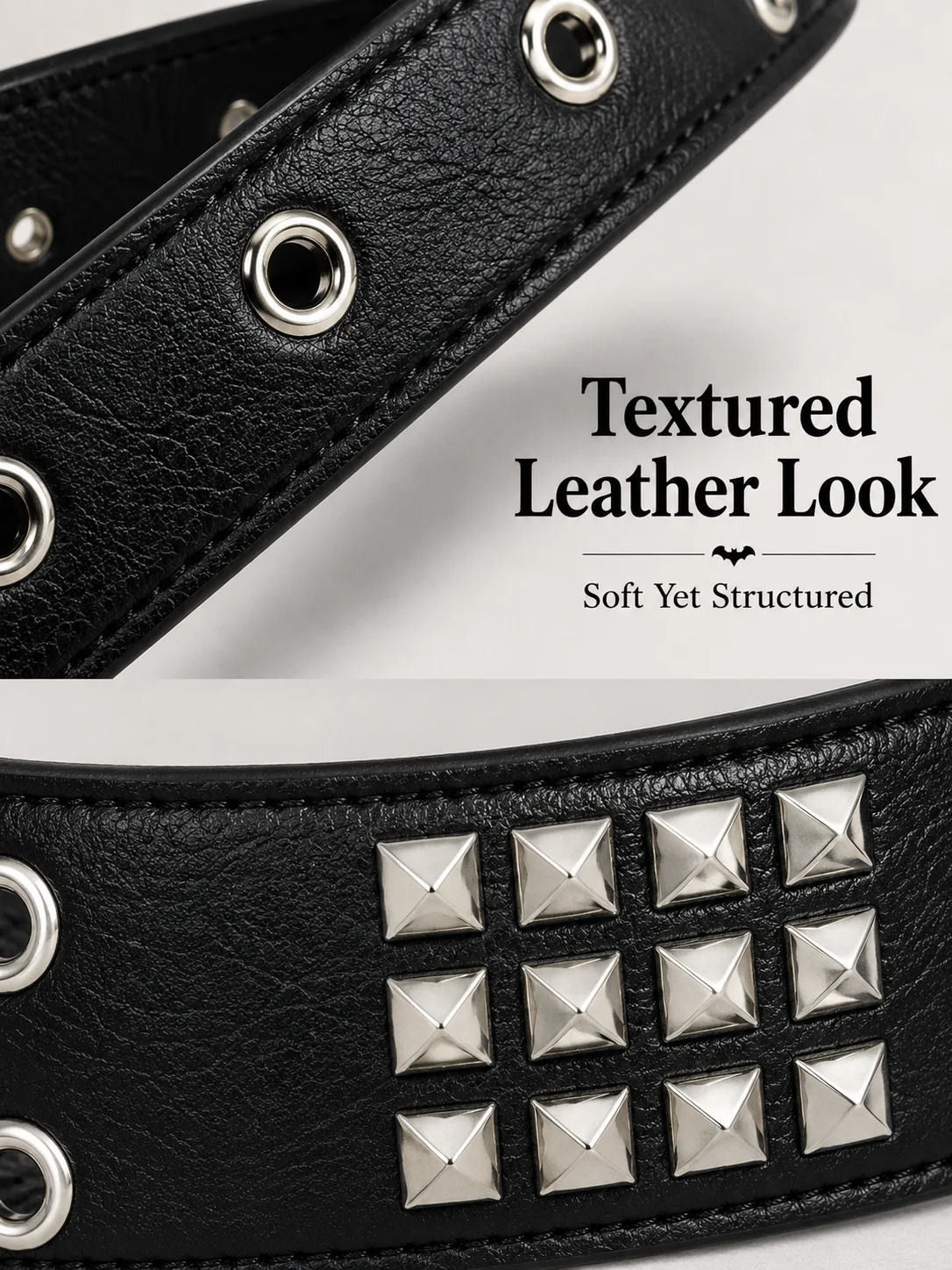 Punk Bat Buckle Belt Faux Leather Gothic Streetwear Waistband, Metal Eyelet Studded Belt for Women Men Party Festival Jeans view 4