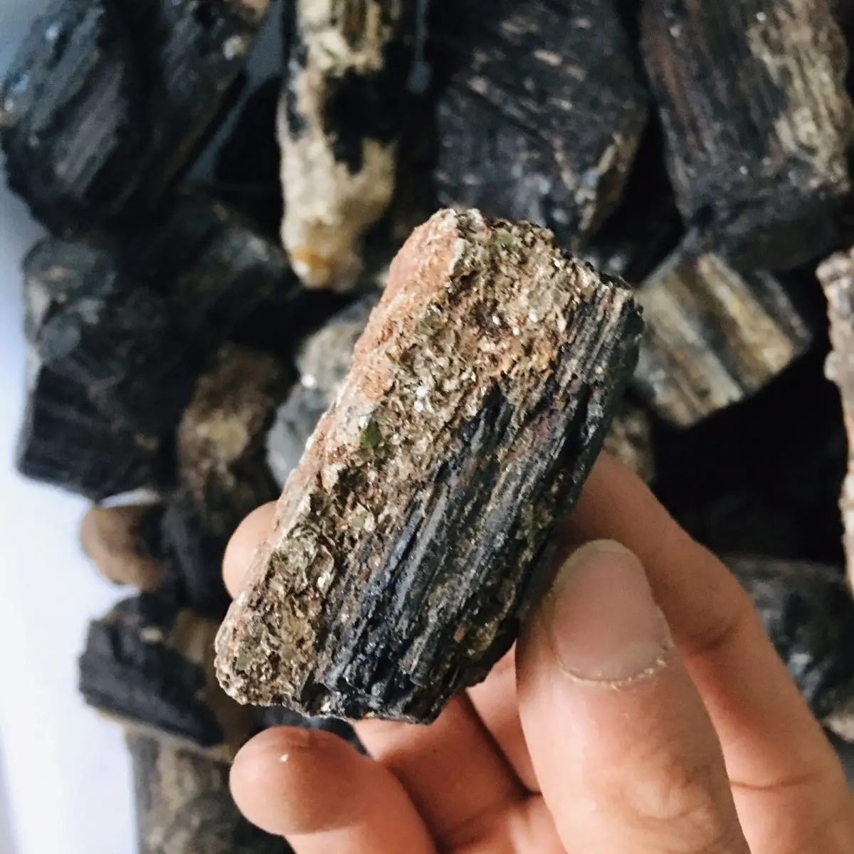 Rare natural black tourmaline comes with mica ore original crystal