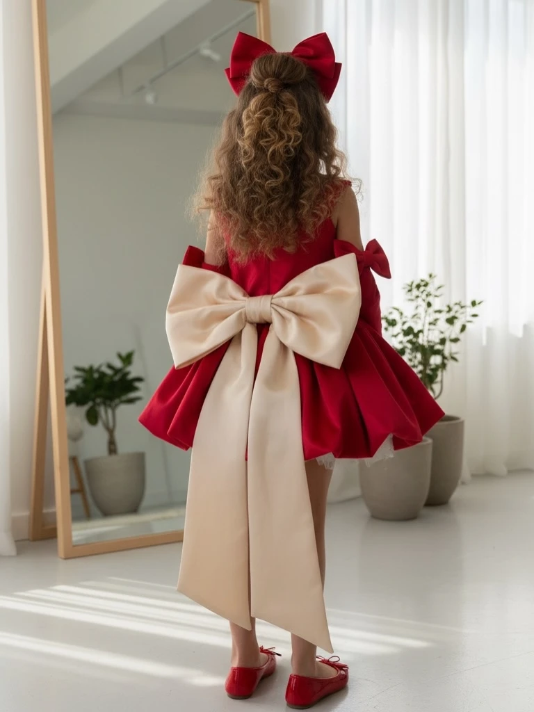Sevintage Cute Red Flowers Flower Girl Dresses Bow Back A-Line Tutu Birthday Dresses For Kids Wedding Party Dresses Customized
