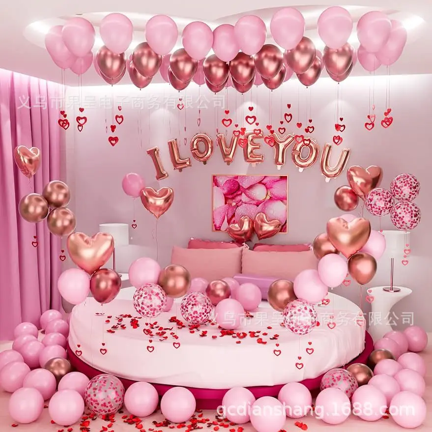 

Valentines Balloon I Love You Balloons Rose Petals for Valentines Day Decor Romantic Proposal Wedding Anniversary Decorations