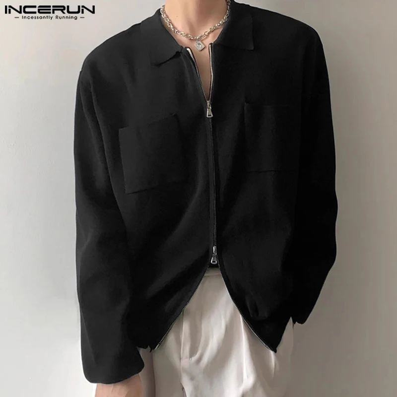 INCERUN Tops 2024 Korean Style New Men\'s Double Head Zippered Lapel Design Shirts Casual Simple Street Long Sleeved Blouse S-5XL