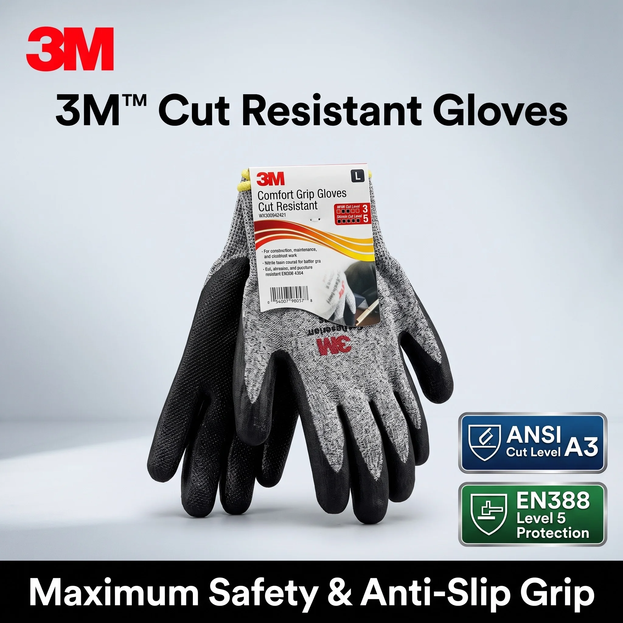 3M Cut Resistant Work Gloves Nitrile Foam Dipped Heavy Duty Mechanic Construction Safety Gloves for Men Guantes de Trabajo