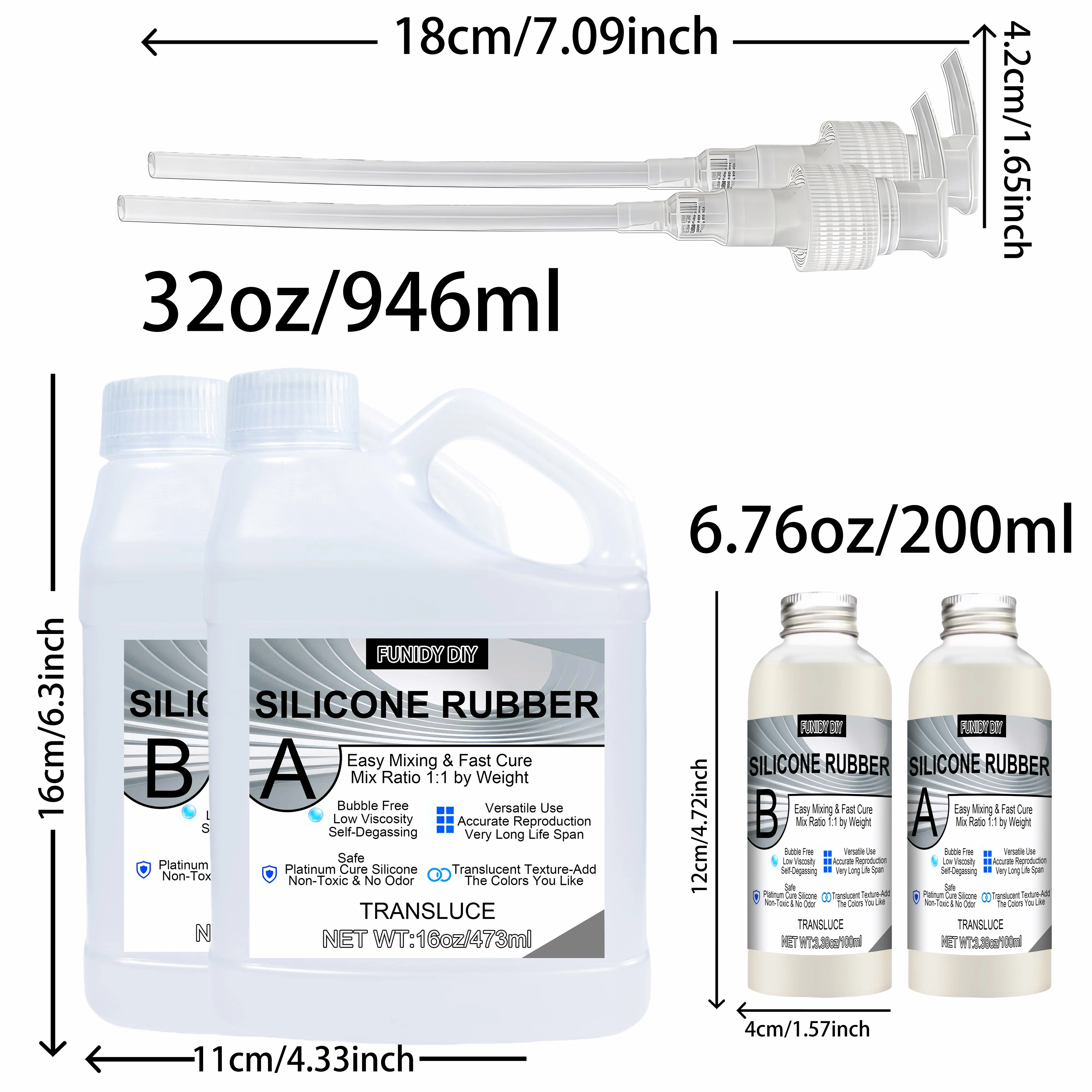 32oz/6.76oz Silicone Mold Making Kit-1：1 Mixing Ratio Translucent Silicone Rubber Non-Toxic Liquid Mold Making Silicone Diy
