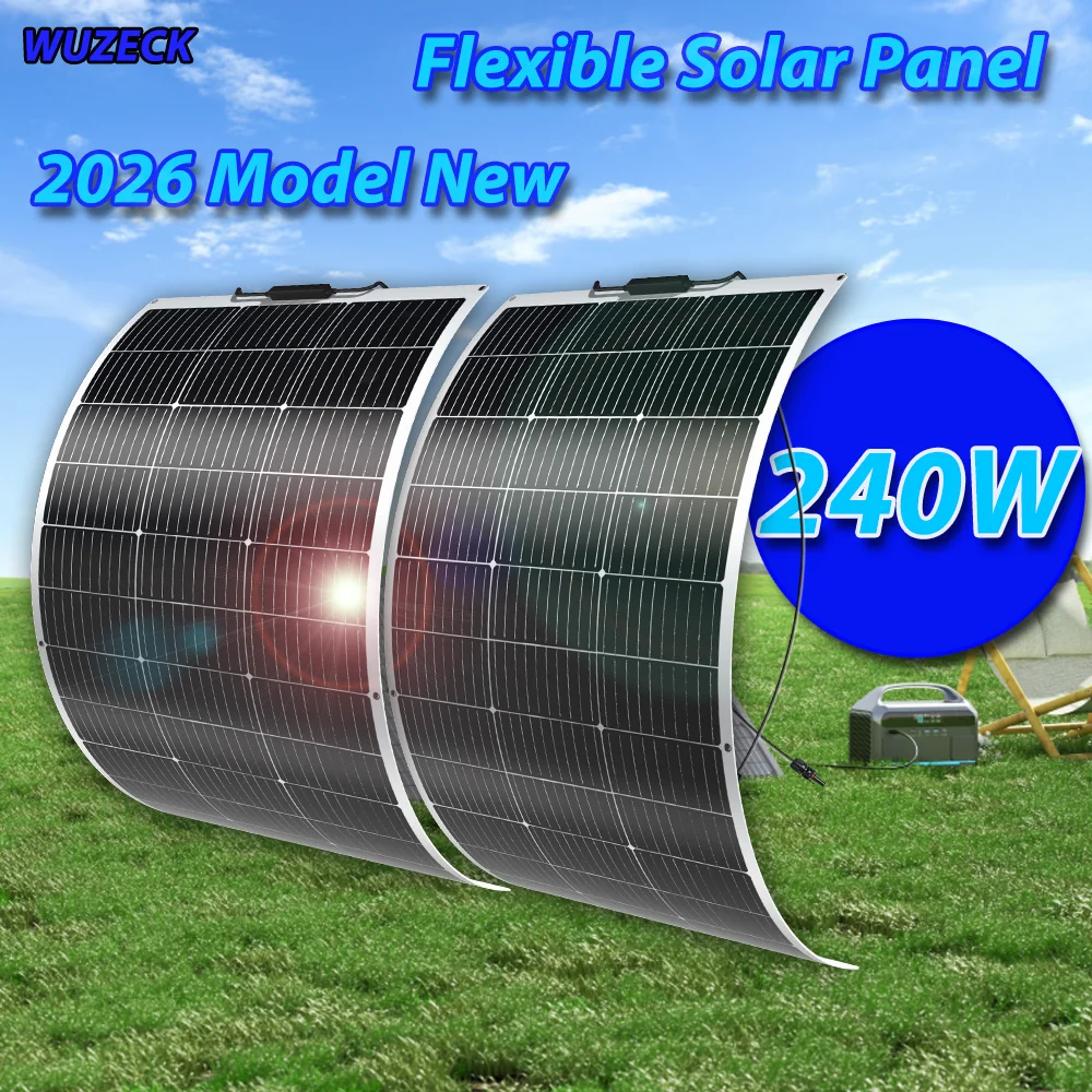 Panneau solaire flexible 120W 19.8V, monocristallin, 182 cellules, haute efficacité, surface PET légère, étanche IP67, ultra-fin, avec câble de 0,9m pour camping-car, bateau, camping, balcon, système d'alimentation hors réseau, stockage d'énergie domestique