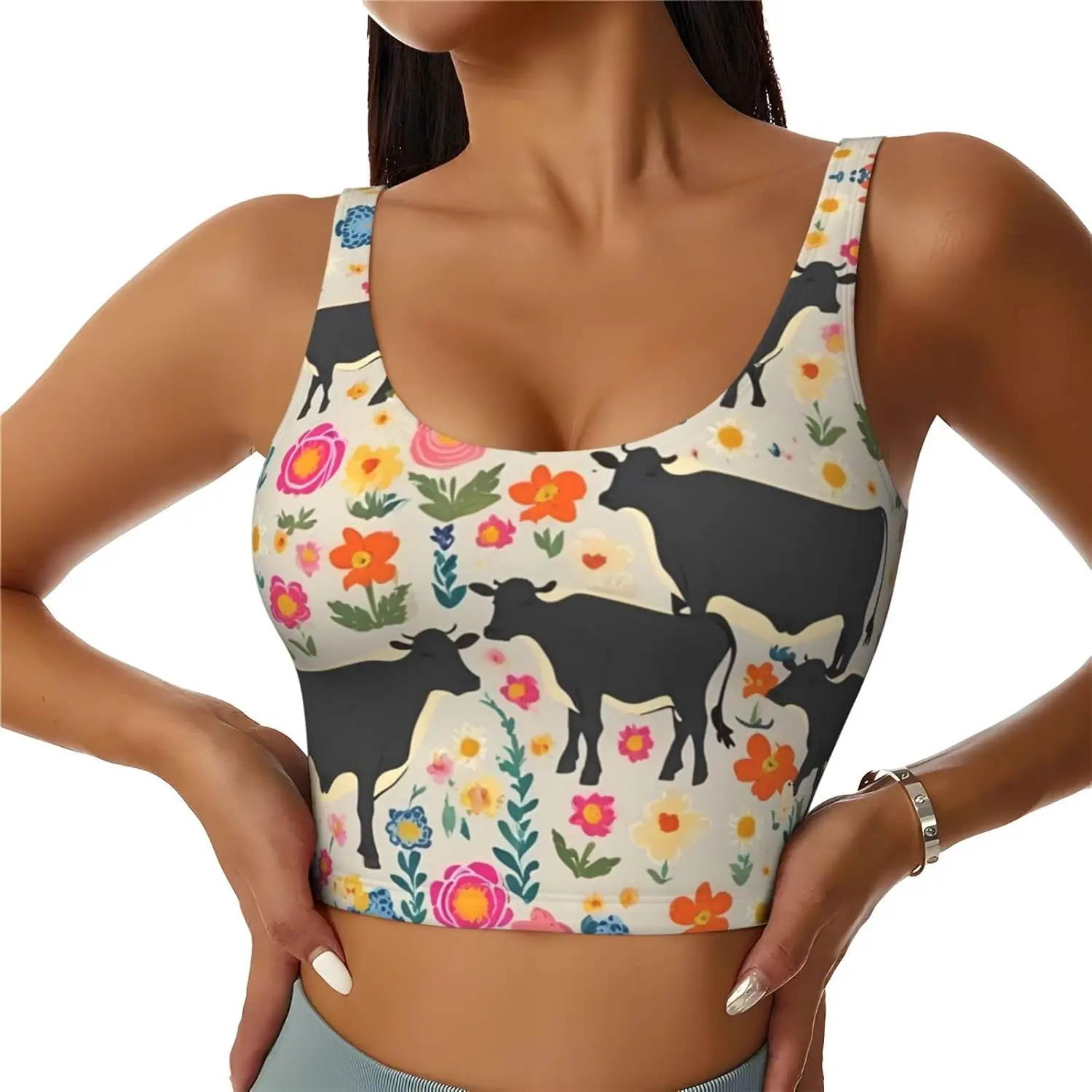 

Спортивный жилет с принтом крупного рогатого скота Red Flower Cows для женщин, мягкий и дышащий, подходит для фитнеса и повседневной одежды