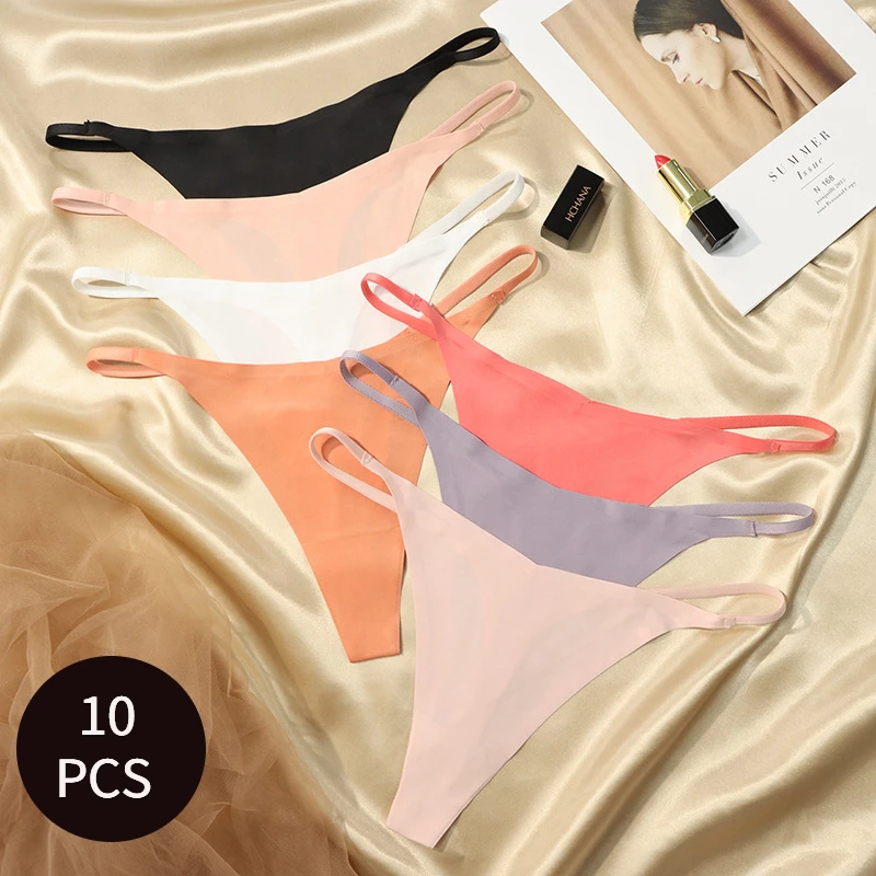 10 Pcs/Lot Women Seamless Silk Sports Panties Seamless Comfort G-String Underwear Female Tiny Thongs Woman Sexy T-Panties Pack