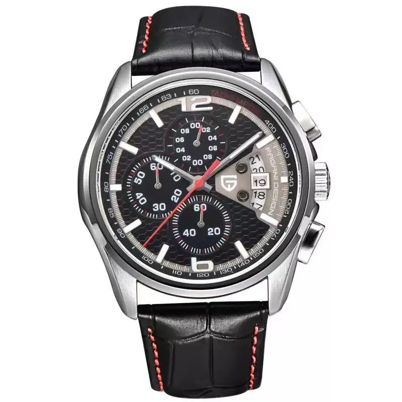 PAGANI DESIGN Hot Selling Men Quartz Watch Multifunctional Chronograph Waterproof Sports Leather Wristwatch with Date Window