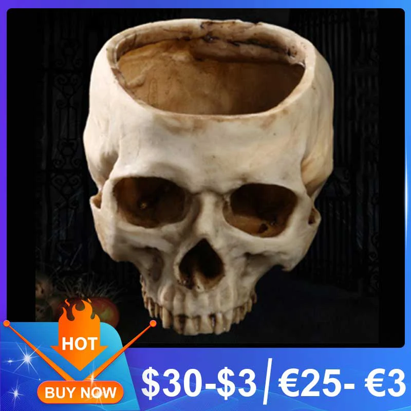 Resin Crafts Human Tooth Skull Fossil Teaching Skeleton Model Halloween Home Office Flower Pot Planter Skull Pot Decoration