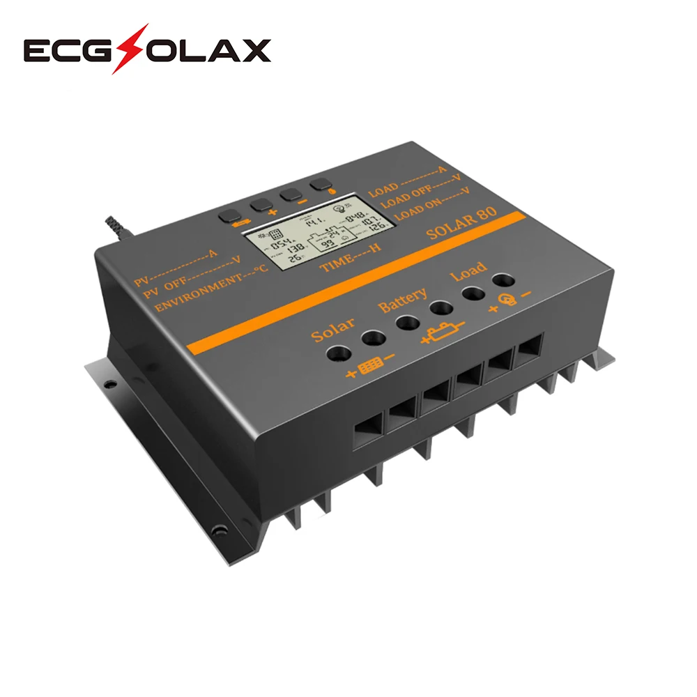 ECGSOLAX 80A 60A Solar Charge Controller 12V 24V Auto LCD USB Solar Battery Charger High Efficiency PWM Solar panel Regulator