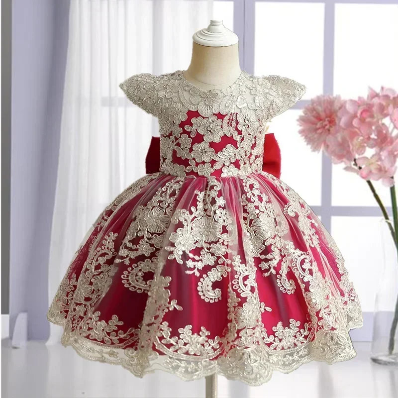 Elegant Princess Dress for Girl Baby Flower Girl Dresses for Wedding Bowknot Lace Birthday Party Christmas Pageant Princess Gown