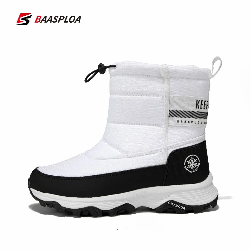 Baasploa Women Winter Shoes Waterproof Warm Sneakers Non-Slip Men Walking Hiking Shoes Non-Slip Wear-Resistant White Boots 2022