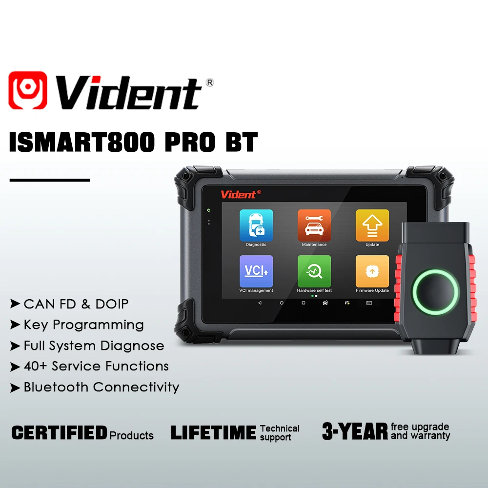 

Automotive Tools VIDENT iSmart800Pro BT OBD2 Scanner Actuation Test 40+Reset All System Diagnosis CANFD/DOIP Key Programming