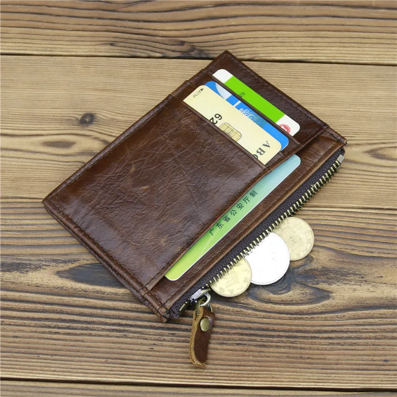

Vintage Genuine Leather Wallet Short Slim Credit Card Holders Men's Women's Wallet Money Bag Zipper Coin Purse