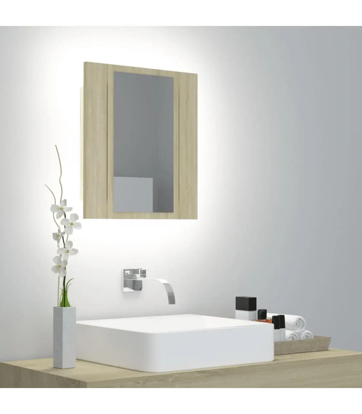 Bathroom vanities bathroom cabinet mirror with LED light oak Sonoma 40x12x45 cm