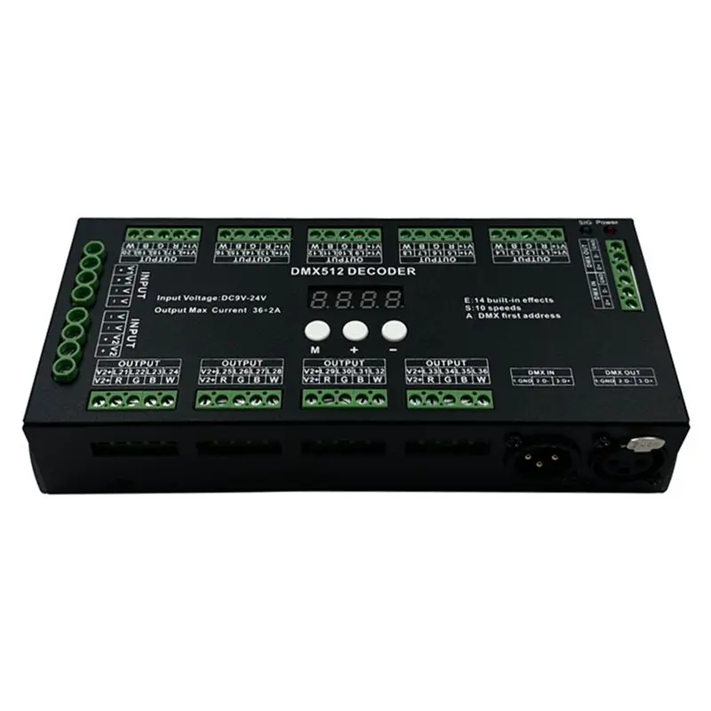 B68C DC9-24V 2A/CH DMX For RGBW LED Digital Display Decoder 36CH DMX512 Controller For RGBW LED Lights With 14 Built-In Effects