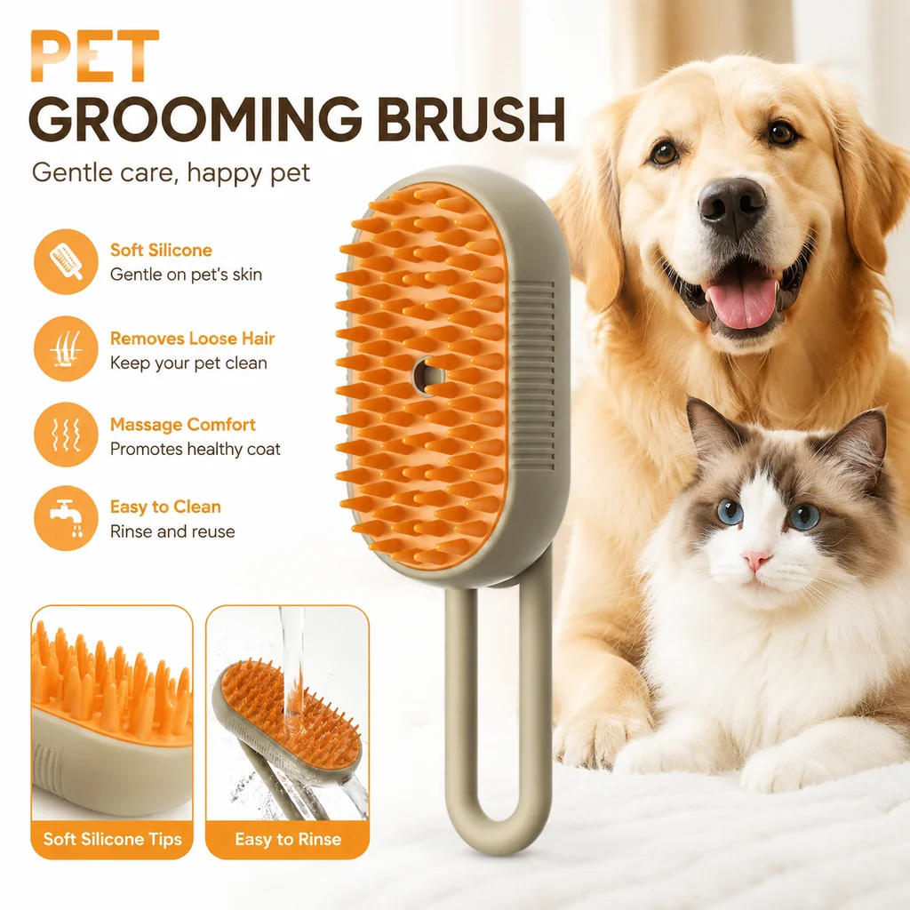 Silicone Pet Bath Brush and Grooming Tool