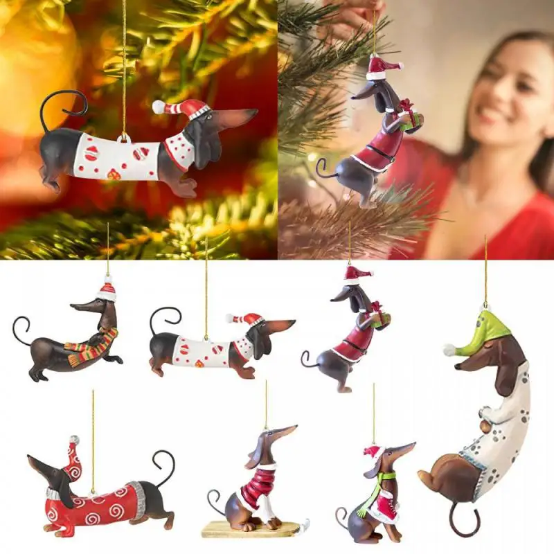 Christmas Tree Hanging Ornaments Dachshund Dog Shaped Pendants For Home Christmas Decorations Xmas New Year Gifts