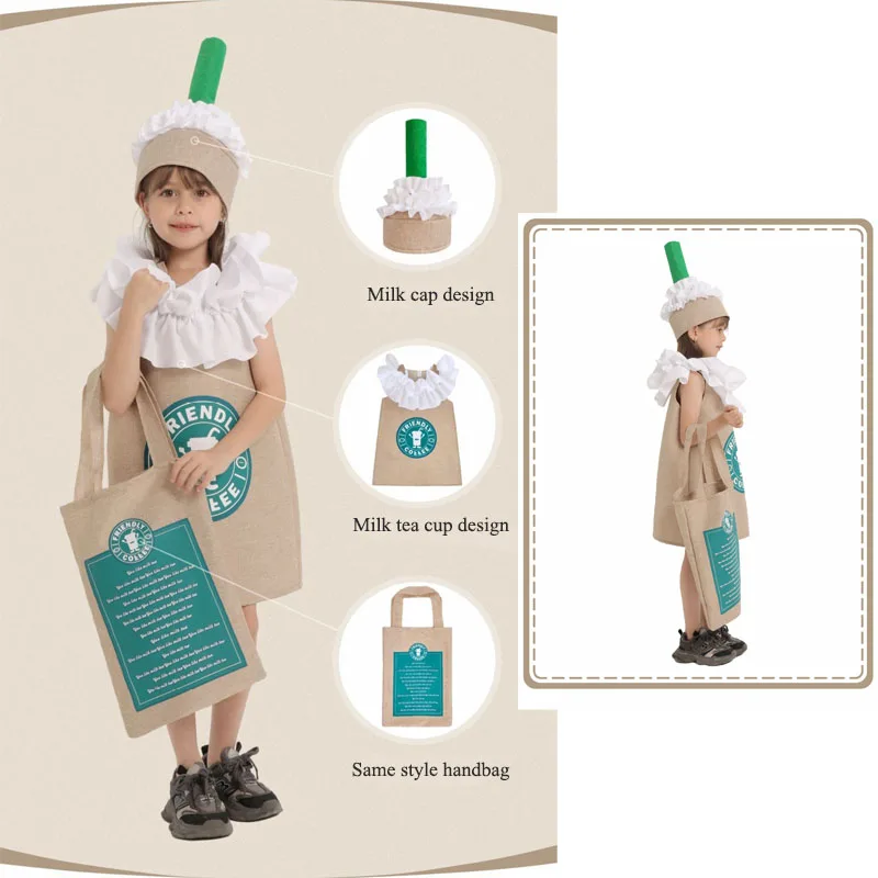 أزياء الهالوين التنكرية للأطفال Frappuccino ملابس القهوة التأثيرية ملابس الحفلات للعب الأدوار