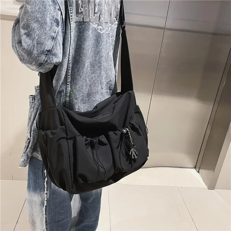 Fashion brand literary youth shoulder bag (female ins style) solid color lovers versatile work clothes bag (male canvas bag) sac