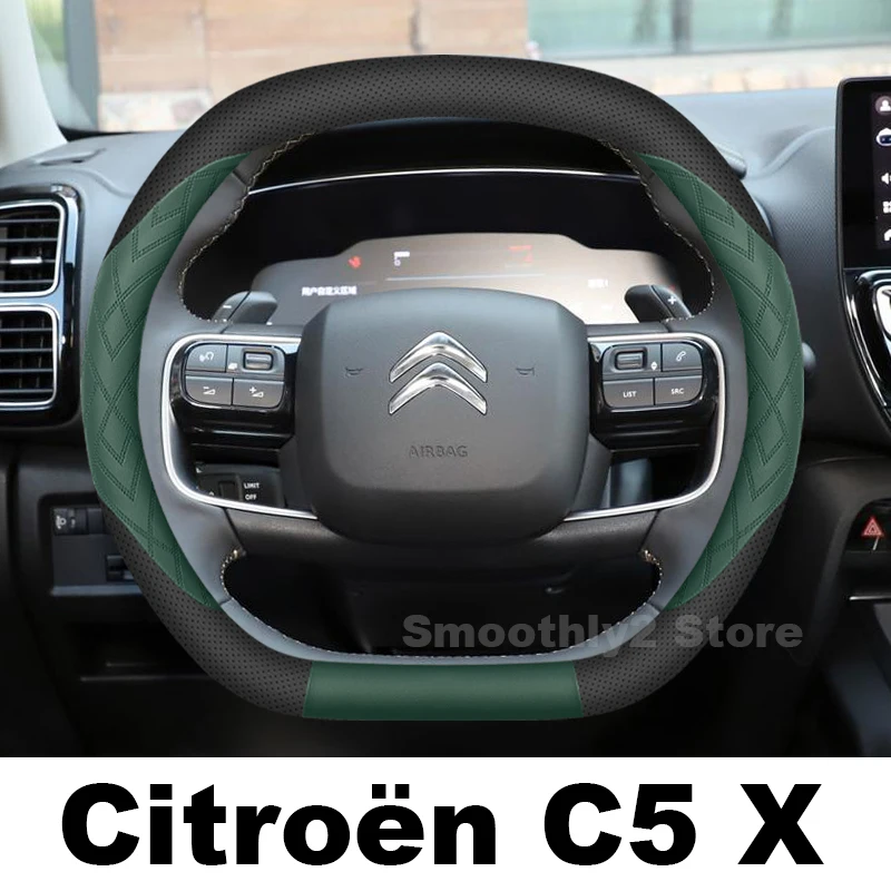 

Leather Car Steering Wheel Cover For Citroen C5 X 2020-2024 wear-resistant Auto Steering Wheel Cover Citroen C5 X Accessories