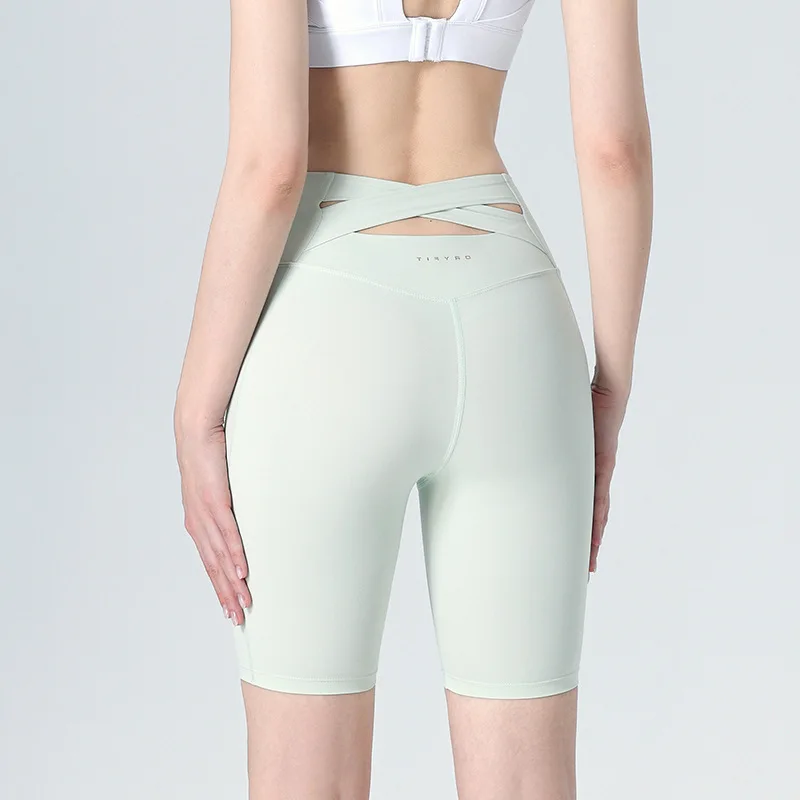 

Back Cross Sports Leggings Women's Five-Point High Waist Hip Lift Yoga Pants Running Peach Hip Sports Shorts