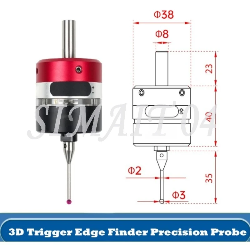 CF-38 3D Trigger Edge Finder, Ball Head 3mm Ruby Probe Numerical Control Milling Machine Coordinate Tool Setting Instrument