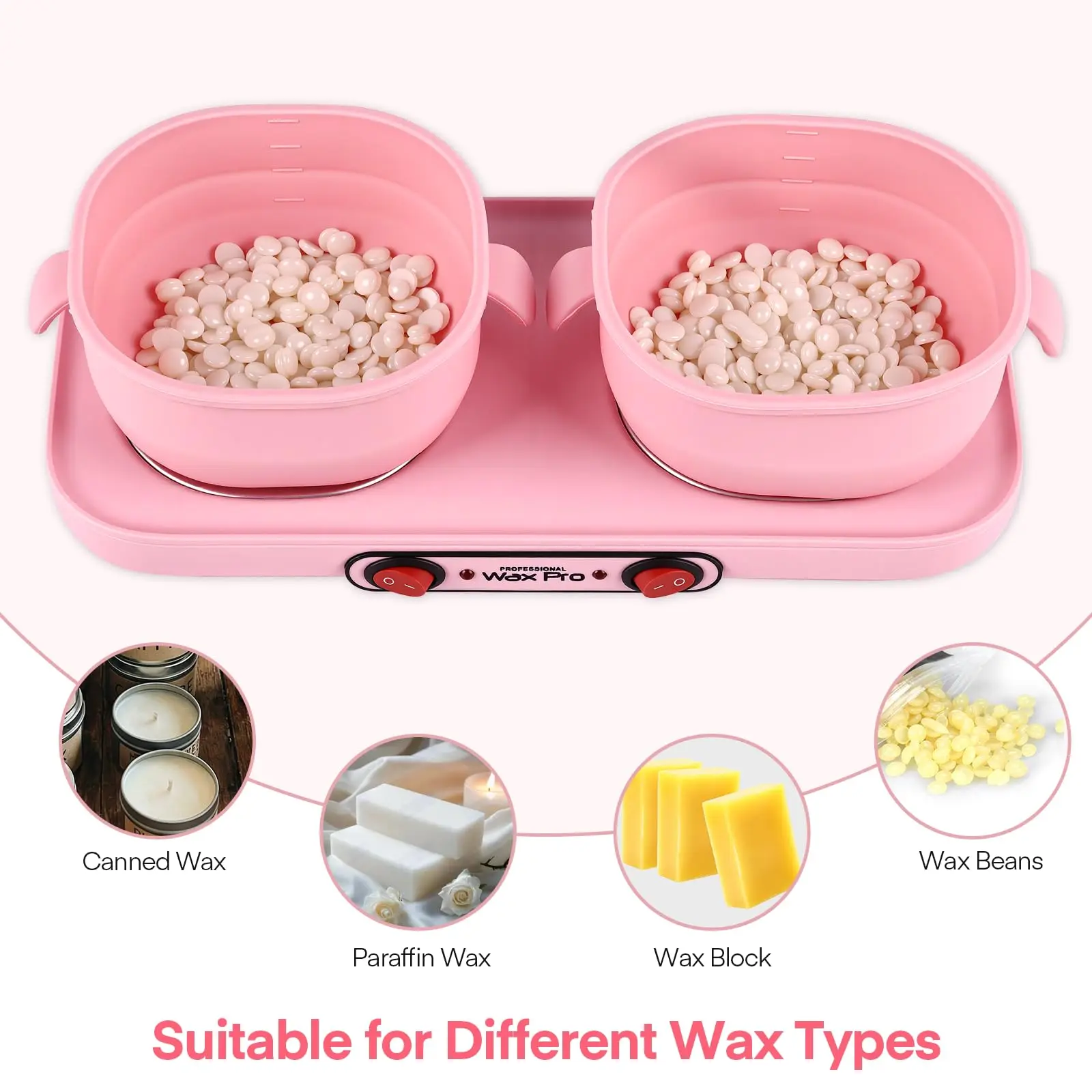 Silicone Wax Warmer for Hair Removal Double Women Waxing Kit Home Salon Hot Wax Pot Heater Machine for Body, Leg, Arms, Bikini