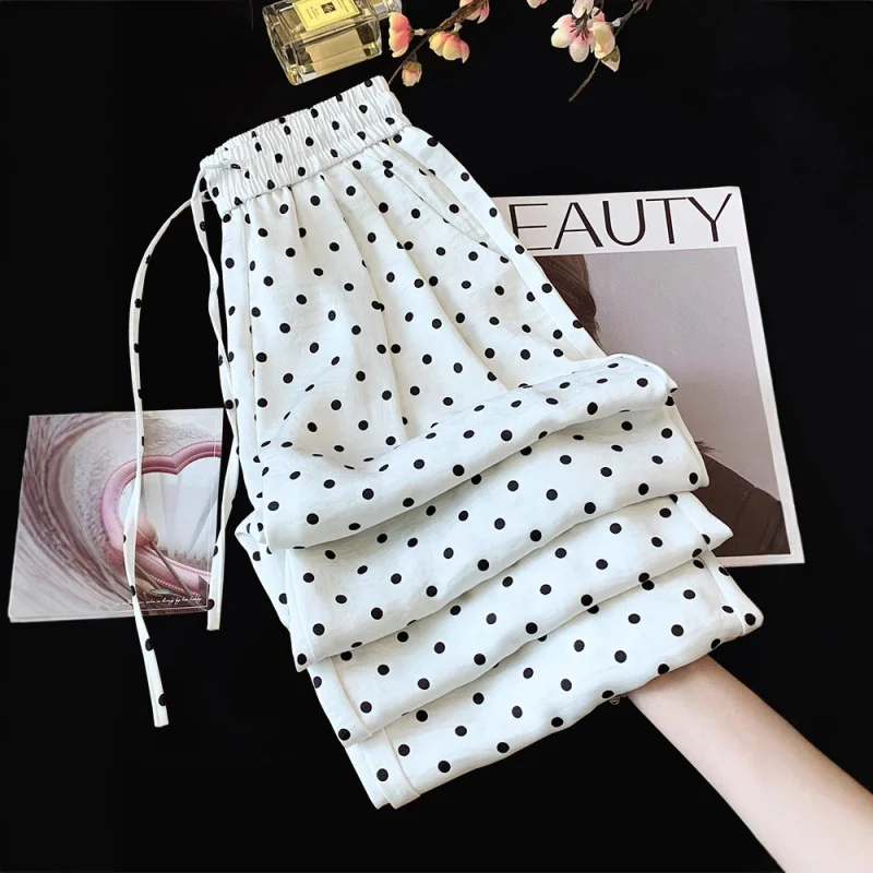 

Design Sense Polka Dot Pants for Women, Summer Thin Versatile Comfortable Loose Simple Pants