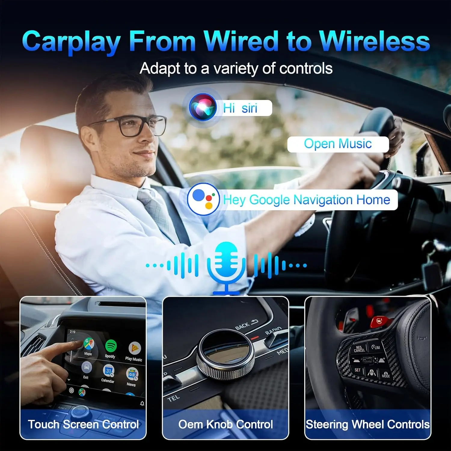 محول CarPlay اللاسلكي 3 في 1، صندوق CarPlay AI لهاتف iPhone iOS 9+، WiFi، التوصيل والتشغيل، يدعم YouTube، Netflix، Google، TF Card