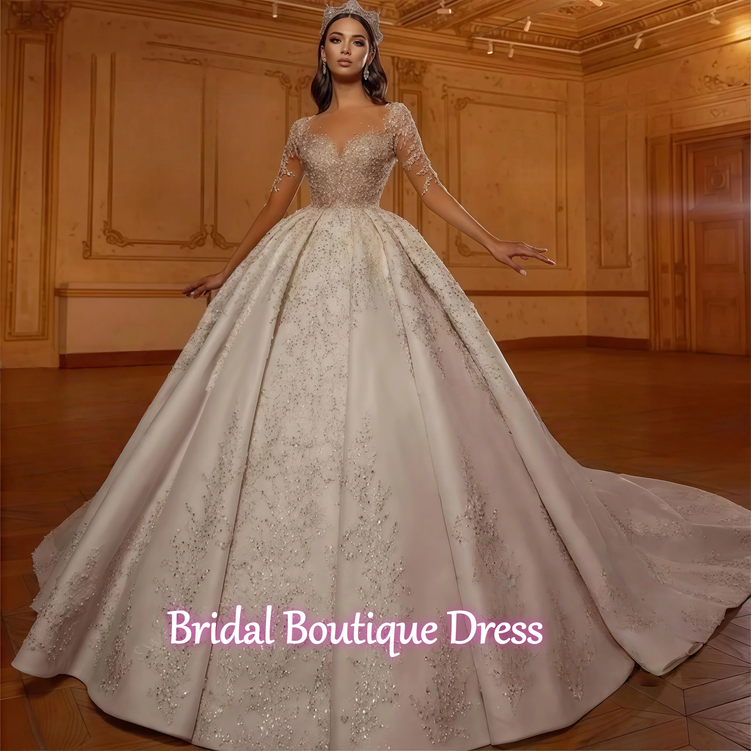 Изысканное бальное платье по индивидуальному заказу, свадебное платье с длинными рукавами, милое блестящее роскошное платье невесты с блестками и бисером, Vestidos принцессы