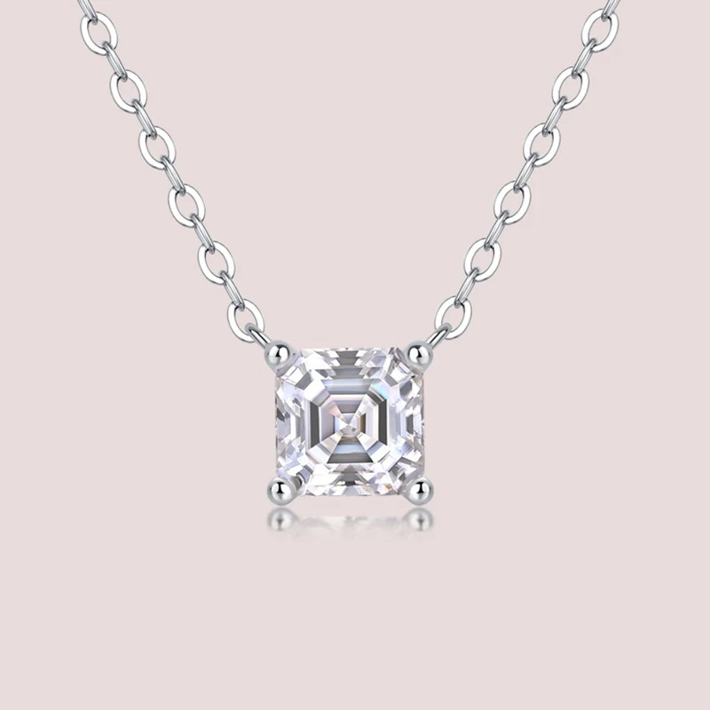 925 Sterling Silver 1ct Asscher Cut Moissanite Diamond Necklace Fine Jewelry Plated Rhodium Pass Tester Wholesale Dropshipping