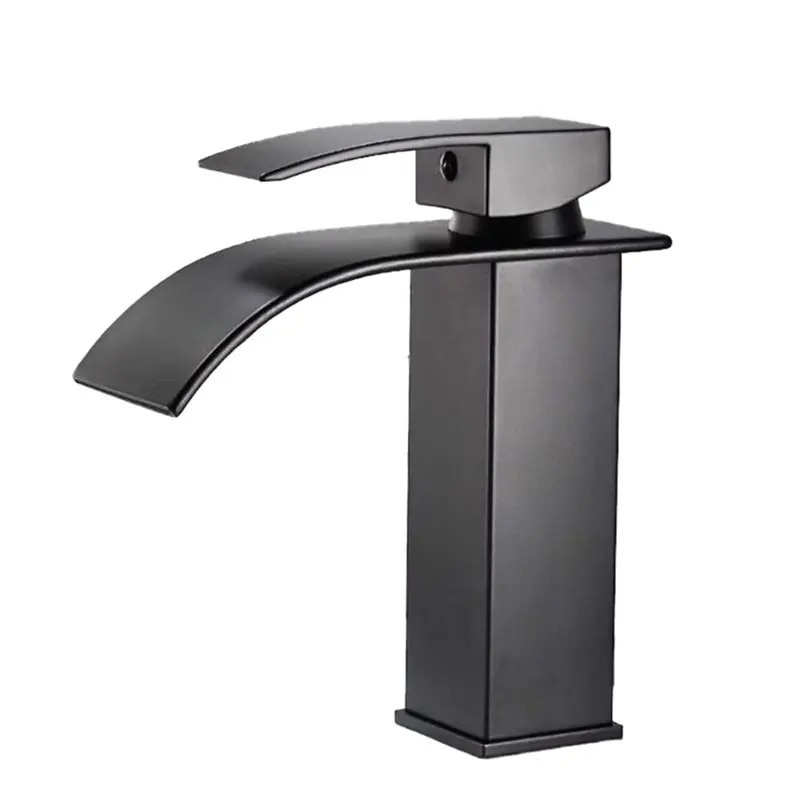 ABSS-Waterfall Faucet 1PC Black Painted Stainless Steel Product For Home Use, Suitable For Bathroom, Single Handle Design