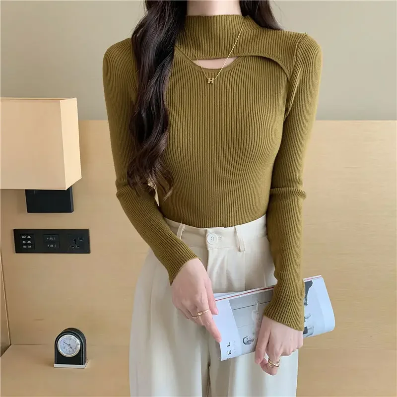 Women's Autumn and Winter Casual Simplicity Solid Color Turtleneck Long Sleeve Sweater Women Clothes Fashion Elegant Slim Tops