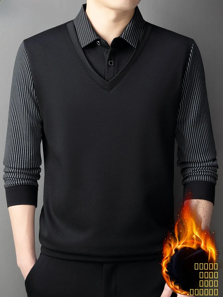 

Мужская флисовая футболка Hengyuanxiang с длинным рукавом, утепленная, с воротником, базовый слой для осени и зимы