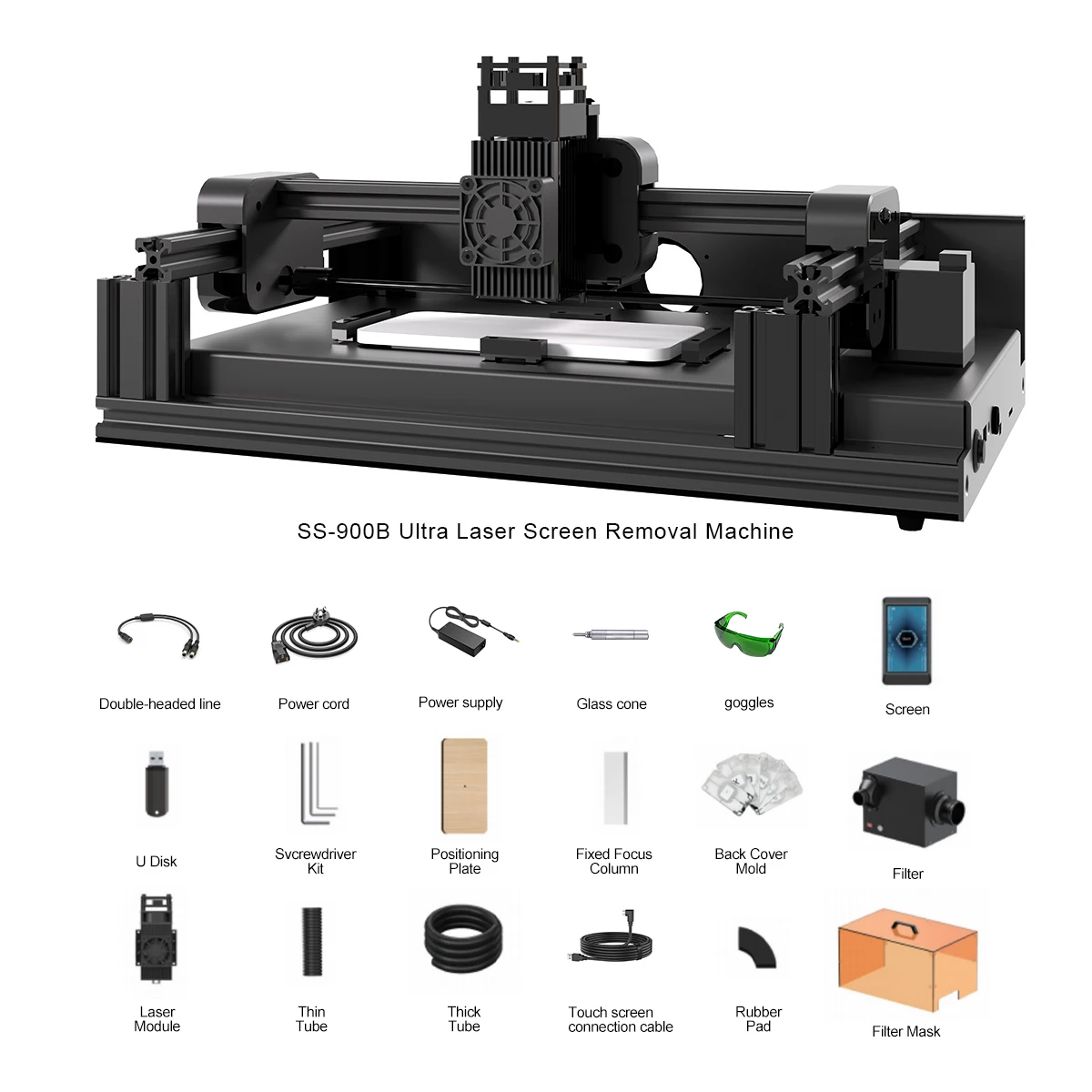 AENBUSLM SS900B Ultra 10W laserschermverwijderingsmachine kan achterglas, beugels en andere componenten verwijderen in verschillende kleuren