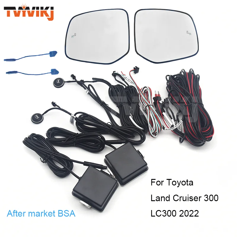 Side rearview mirror blue glass lens with blind spot system For Toyota Land Cruiser 300 LC300 2022 anti glare car mirrors